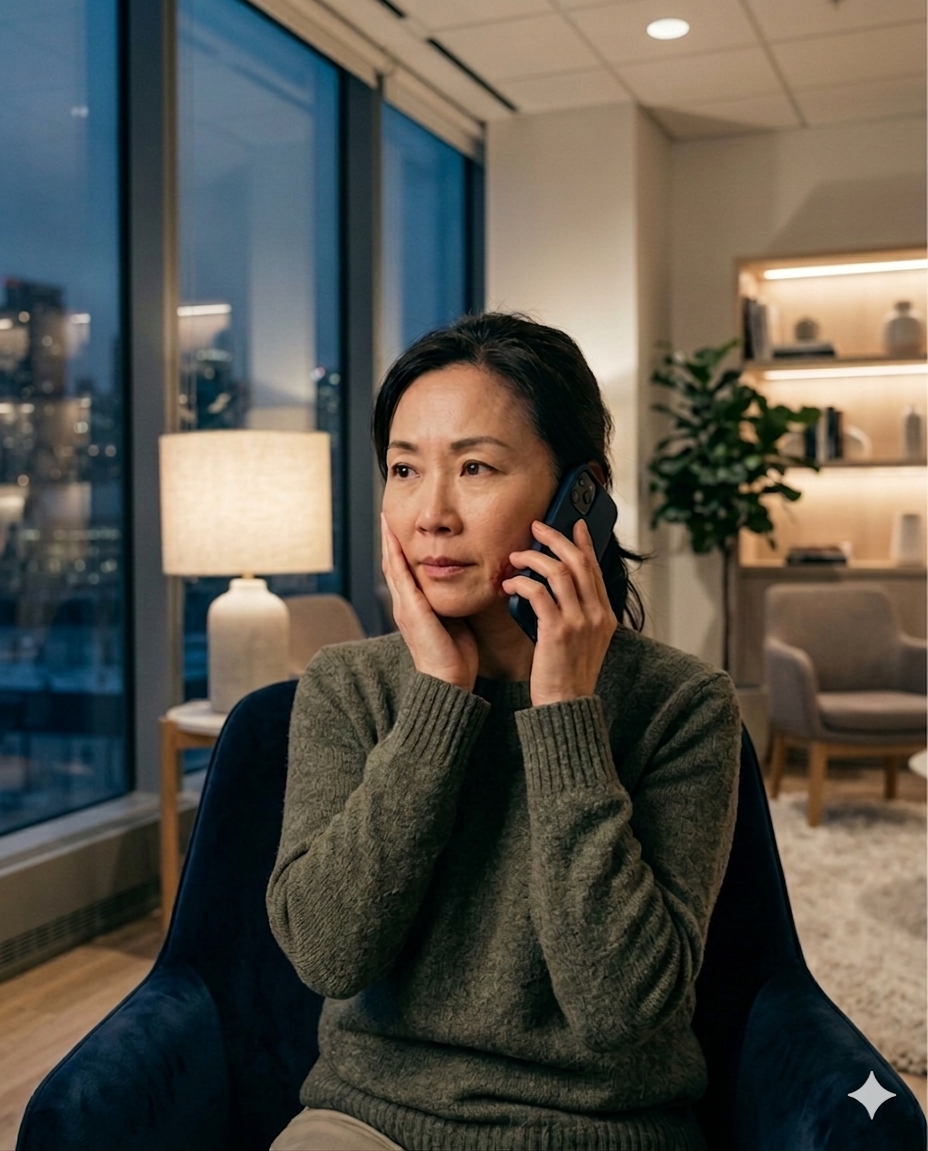 Calm dental care coordinator speaking on the phone